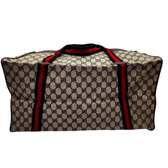 GUCCI GG SUPREME Canvas/Brown Leather Trim Folding Travel Carry VINTAGE - Picture 3 of 13
